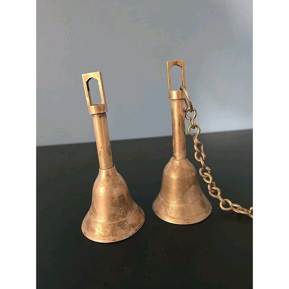 Vtg Silver Plated School Teacher Hand Bells Dinner Door shop long  stick handle